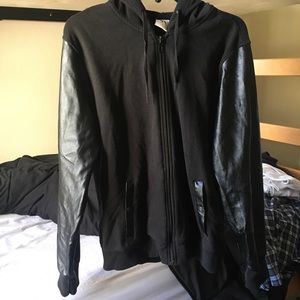 Urban outfitters black hoodie leather sleeves